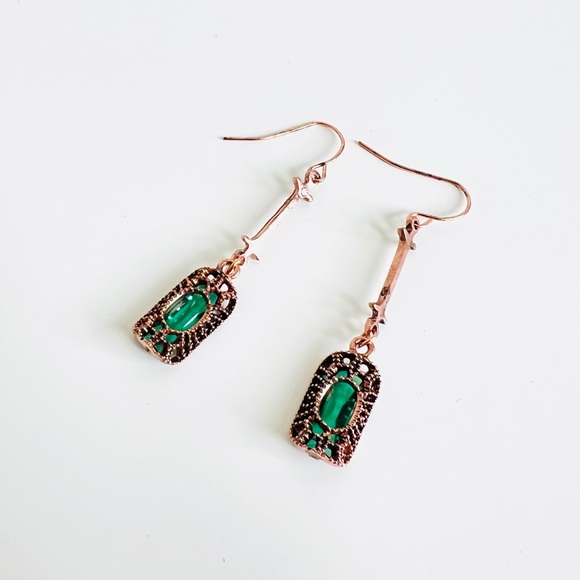 Emerald Gem & Nickel Hardware Caged Drop Lantern Earrings - Picture 5 of 6